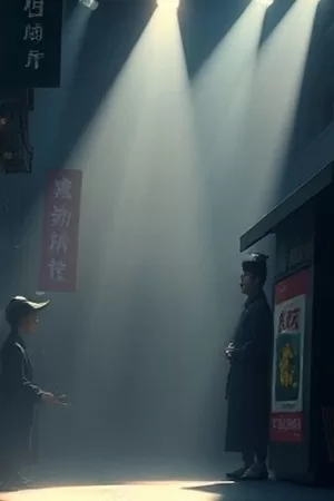 铜线风筝竖版海报，屋顶上缠着铜线的旧风筝迎着夕照